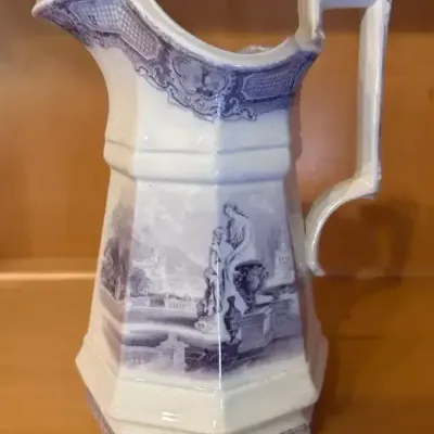 English Ironstone Pitcher Blue and White