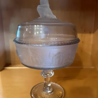EAPG Gillinder & Sons Pioneer Westward Ho Pedestal Covered Compote Late 19th Century 