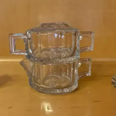 Stackable Heisey Sugar/Creamer Set/Mustard Jar/Toothpick Holder 