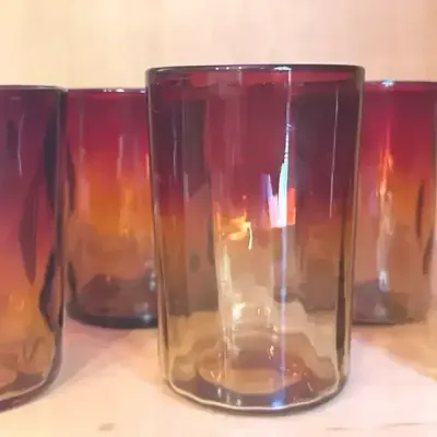 New England Glass Amberina Diamond Pattern Tumbler