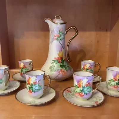 Hand-Painted Chocolate Pot & Cups 