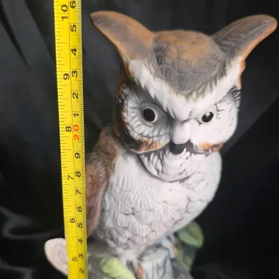 Vintage Large Ceramic Owl Figurine on Tree Stump – Woodland Nature Décor