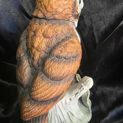 Vintage Large Ceramic Owl Figurine on Tree Stump – Woodland Nature Décor