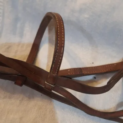 Large Horse Western Leather Bitless Hackamore Bridle with Braided Leather Reins