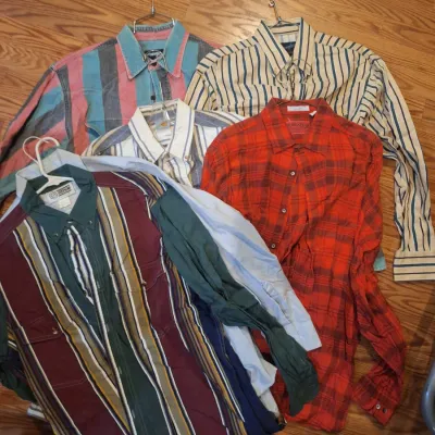 Lot of 6 Men's Long Sleeve Button-Up Shirts Wrangler Stetson Carhartt Homestead Striped Plaid