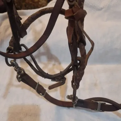 Large Horse Western Leather Bitless Hackamore Bridle with Braided Leather Reins