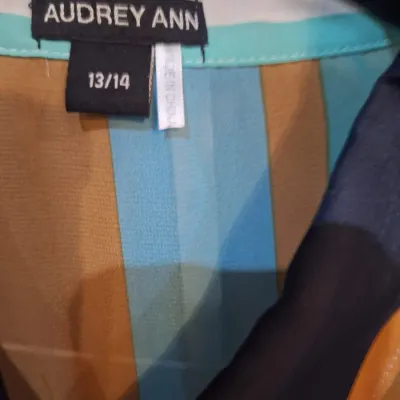 Audrey Ann Women’s Size 13/14 Multicolor Striped Sheer Button Front Blouse