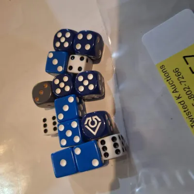 Lot of 14 Assorted Six-Sided Dice – Blue, White & Gray – Mixed Designs