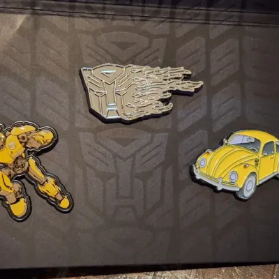 Transformers Bumblebee 2018 Hasbro Licensed 3-Piece Enamel Lapel Pin Set – Bumblebee, VW Beetle & Autobot Logo