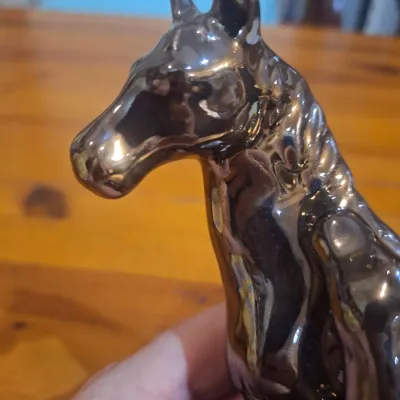 Vintage Metallic Glaze Ceramic Horse Mare & Foal Figurine Sculpture