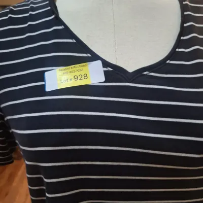 Chico’s Size 3 Women’s Black & White Striped V-Neck Short Sleeve Cotton Top Shirt