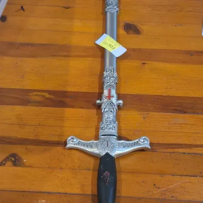 Ornate Medieval Fantasy Templar Knight Sword with Decorative Scabbard – Red Cross Accents