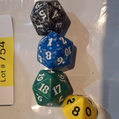Set of 4 Assorted Polyhedral Gaming Dice – D20 & Numbered Multi-Sided RPG Dice