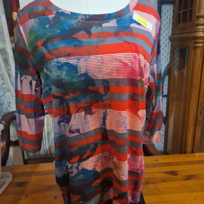 Cubism Los Angeles XL Multicolor Abstract Striped 3/4 Sleeve Tunic Top