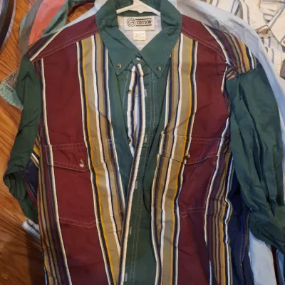 Lot of 6 Men's Long Sleeve Button-Up Shirts Wrangler Stetson Carhartt Homestead Striped Plaid