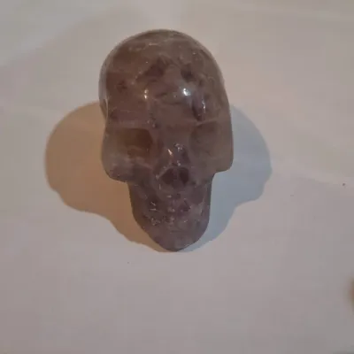 Carved Purple Amethyst Quartz Crystal Skull Figurine Mineral Stone