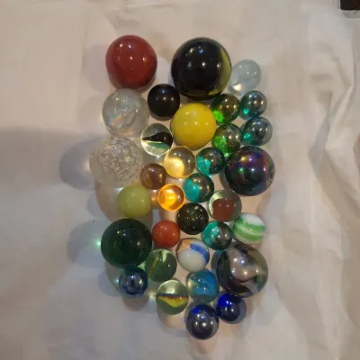 Vintage Mixed Glass Marble Lot Large Shooters Swirls Cat’s Eyes Solid Colors