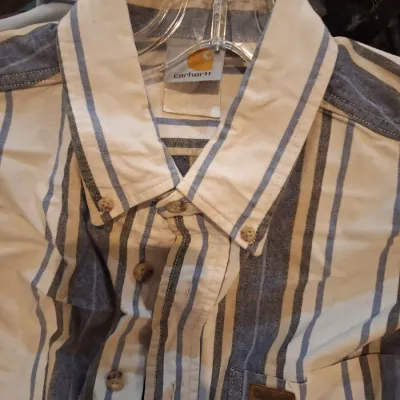 Lot of 6 Men's Long Sleeve Button-Up Shirts Wrangler Stetson Carhartt Homestead Striped Plaid