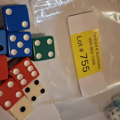 Lot of 9 Assorted Vintage-Style Colorful Six-Sided Dice – Red Blue Green & Ivory