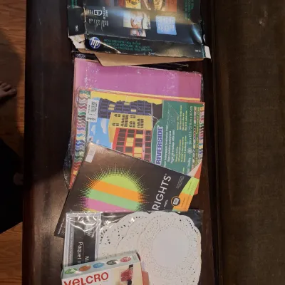 Large Craft & Paper Supply Lot – HP Glossy Brochure Paper, Construction Paper, Neon Paper, Doilies, & More