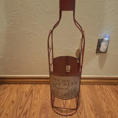 Slow Creek Vineyards Pinot Noir Wine Bottle Shaped Metal Floor Wine Rack Holder