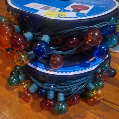 Two 100-Count Super Bright LED Multicolor G30 Globe String Light Sets Red Blue Green Yellow