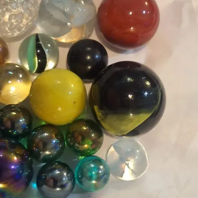 Vintage Mixed Glass Marble Lot Large Shooters Swirls Cat’s Eyes Solid Colors