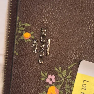 Coach Signature Floral Print Brown Zip-Around Accordion Wallet