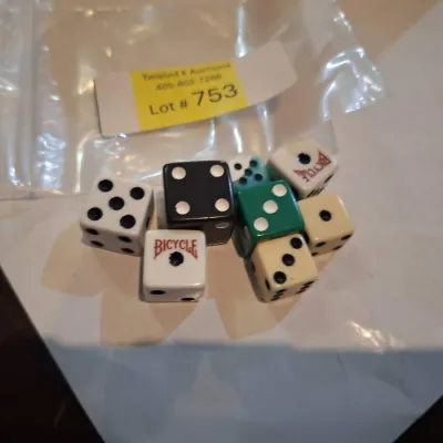 Vintage & Modern Mixed Dice Lot – Bicycle Playing Cards Advertising Dice, Oversized Black, Green, Blue & Ivory Dice