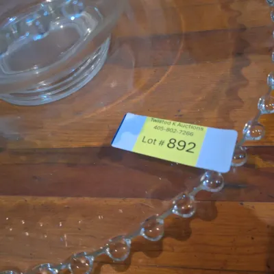 Vintage Clear Glass Beaded Edge Serving Platter & Matching Footed Bowl Set