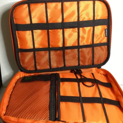 Gray & Orange Electronics Cable Organizer Travel Case with Assorted USB, HDMI & Charging Cables
