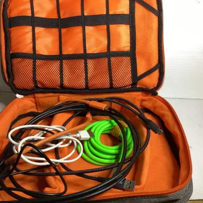 Gray & Orange Electronics Cable Organizer Travel Case with Assorted USB, HDMI & Charging Cables