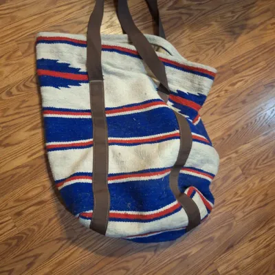 Large Southwestern Saddle Blanket Gear Tote Bag – Red White Blue Woven Horse Tack Carry Bag