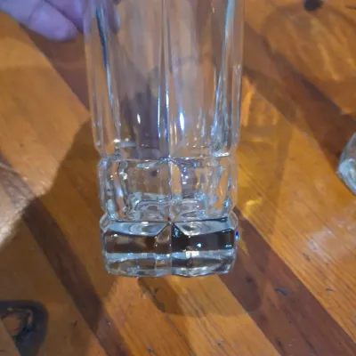 Set of 4 Clear Glass Tall Tumblers with Heavy Geometric Faceted Bases