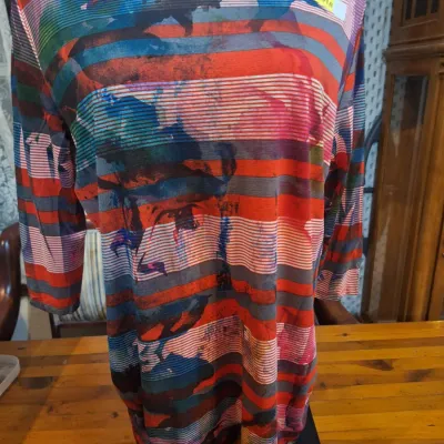 Cubism Los Angeles XL Multicolor Abstract Striped 3/4 Sleeve Tunic Top