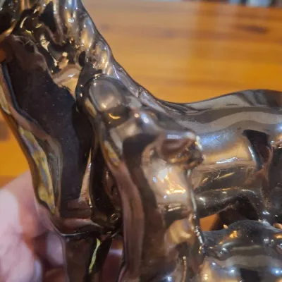 Vintage Metallic Glaze Ceramic Horse Mare & Foal Figurine Sculpture