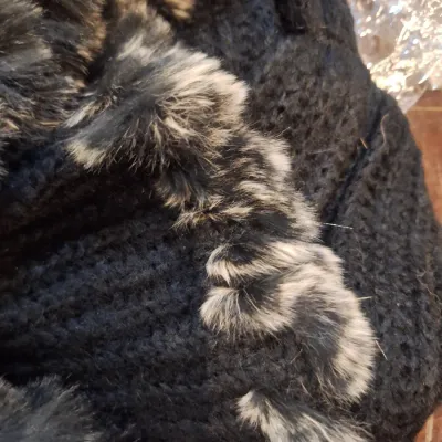 New With Tags Black Knit Cardigan Sweater with Faux Fur Trim