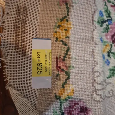 Vintage Handworked Floral Needlepoint Canvas – Pink & Yellow Roses – Unframed