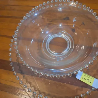 Vintage Clear Glass Beaded Edge Serving Platter & Matching Footed Bowl Set