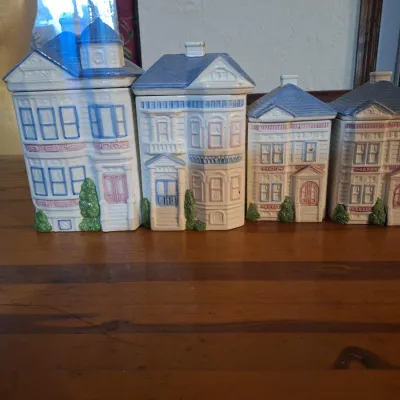 Vintage 1988 Hearth and Home Designs Ceramic Victorian House Canister Set of 4