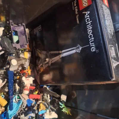 black storage container with lego pieces