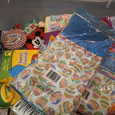 Large Tub of Assorted Craft, Party & Gift Supplies – Ribbon, Balloons, Gift Bags, Cards, Stickers, Foam Shapes, Paint, Fabric & More
