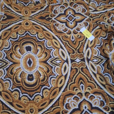 Chico’s Size 2 Brown Black Gold White Medallion Print 3/4 Sleeve Tunic Top – Approx XL
