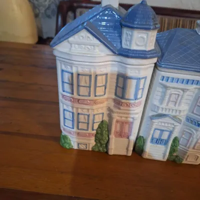 Vintage 1988 Hearth and Home Designs Ceramic Victorian House Canister Set of 4
