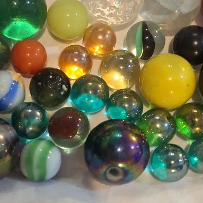Vintage Mixed Glass Marble Lot Large Shooters Swirls Cat’s Eyes Solid Colors