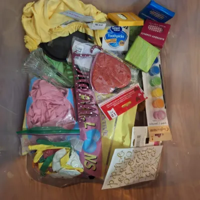 Large Tub of Assorted Craft, Party & Gift Supplies – Ribbon, Balloons, Gift Bags, Cards, Stickers, Foam Shapes, Paint, Fabric & More