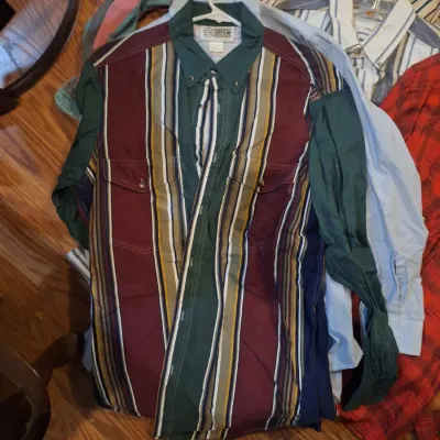 Lot of 6 Men's Long Sleeve Button-Up Shirts Wrangler Stetson Carhartt Homestead Striped Plaid