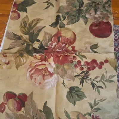 Fabric Scraps Waverly Screen Print Floral Fruit Upholstery Fabric & Coordinating Purple Floral Fabric