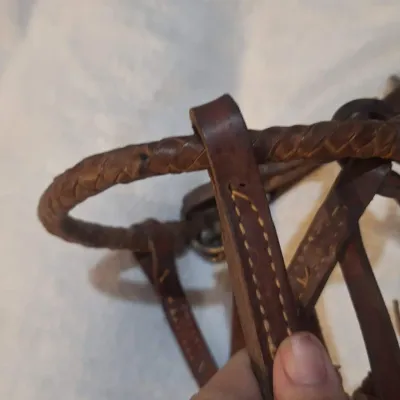 Large Horse Western Leather Bitless Hackamore Bridle with Braided Leather Reins