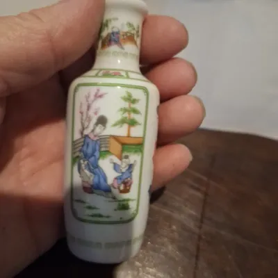 Pair Vintage 1980 FP Japan Miniature Porcelain Vases Asian Landscape Butterfly Figural Designs